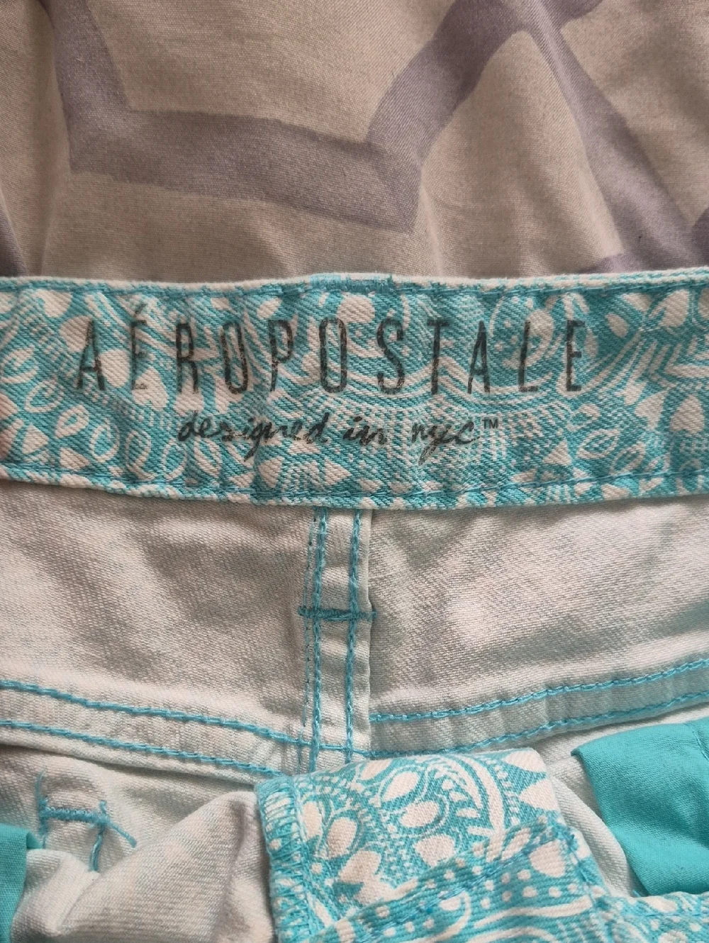 Aeropostle Aqua Paisley Denim Shorts